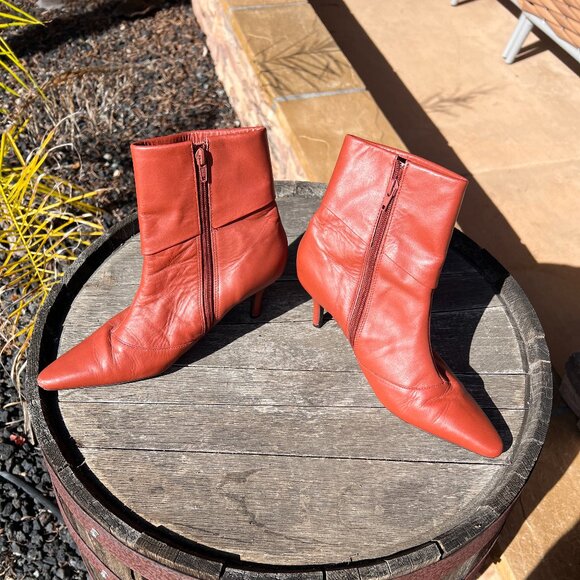 Bijoux Leather Ankle Heeled Booties - Cognac - Size 9 - Picture 6 of 11